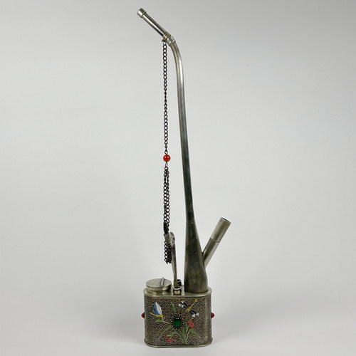 复古加厚纯铜宝石镶嵌水烟壶收藏烟具摆件