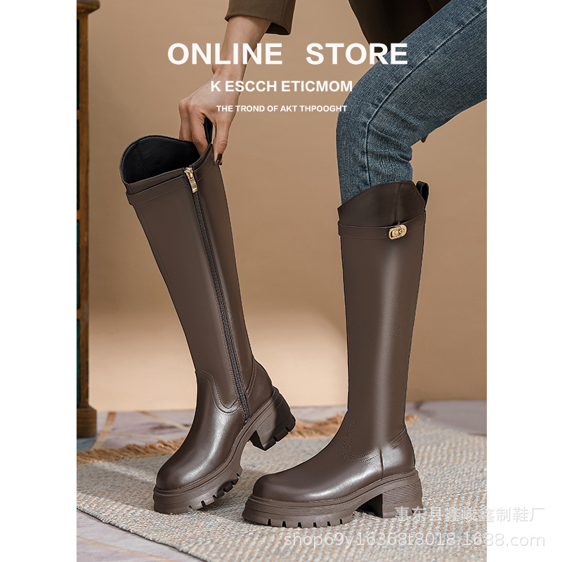 2025秋冬新款厚底长筒靴显瘦百搭