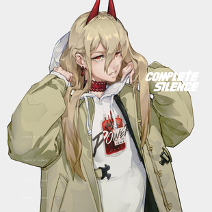 COMPETET SILENCE | 血恶魔电锯人帕瓦周边同人印花白色连帽卫衣