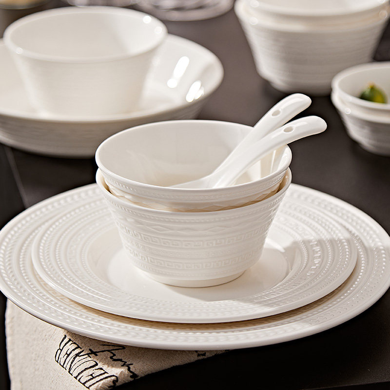 高级感饭碗家用法式浮雕轻奢餐具纯白陶瓷盘子2025新款大汤碗面碗,餐饮具,碗,淘宝优惠券,粉丝福利购,淘宝优惠卷