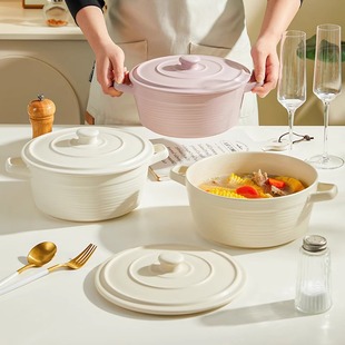 陶瓷双耳汤碗家用高级感带盖大汤碗酸菜鱼毛血旺专用碗汤盆釉下彩