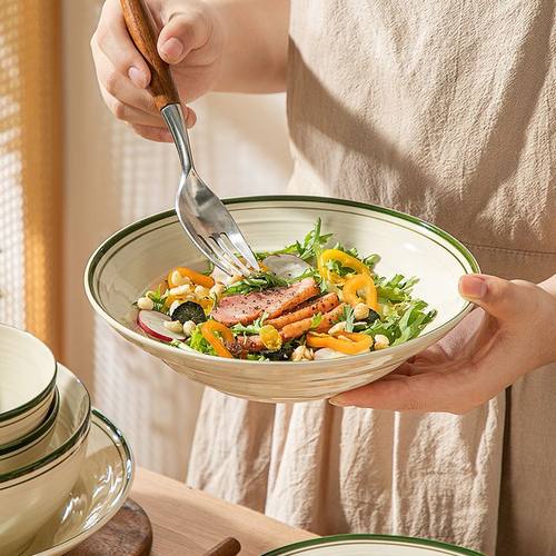 釉下彩盘子菜盘家用日式餐盘陶瓷汤盘高级感深盘餐具沙拉盘盘子