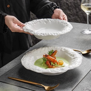 陶瓷餐盘菜盘高级感轻奢西餐草帽盘深盘高颜值沙拉盘酒店餐具汤盘