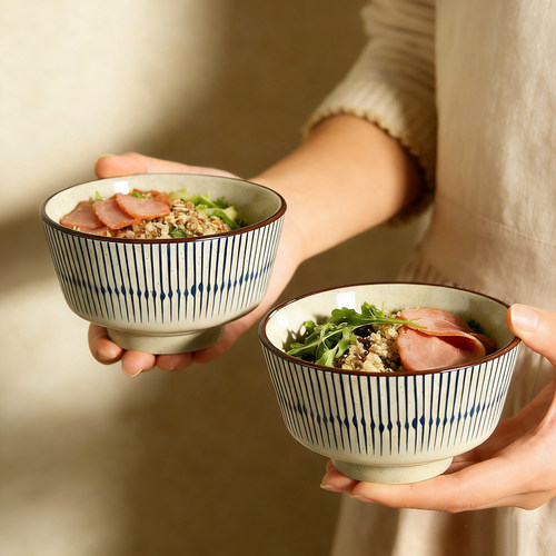 日式釉下彩陶瓷饭碗高颜值家用