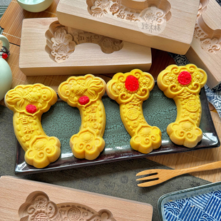 2025新款如意花样馒头模具过年蒸面磕子面卡子实木烘焙食品级年糕