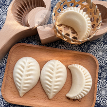 过年柳叶月牙做包子馒头模具蒸饺子花样糕点心月饼实木质家用青团