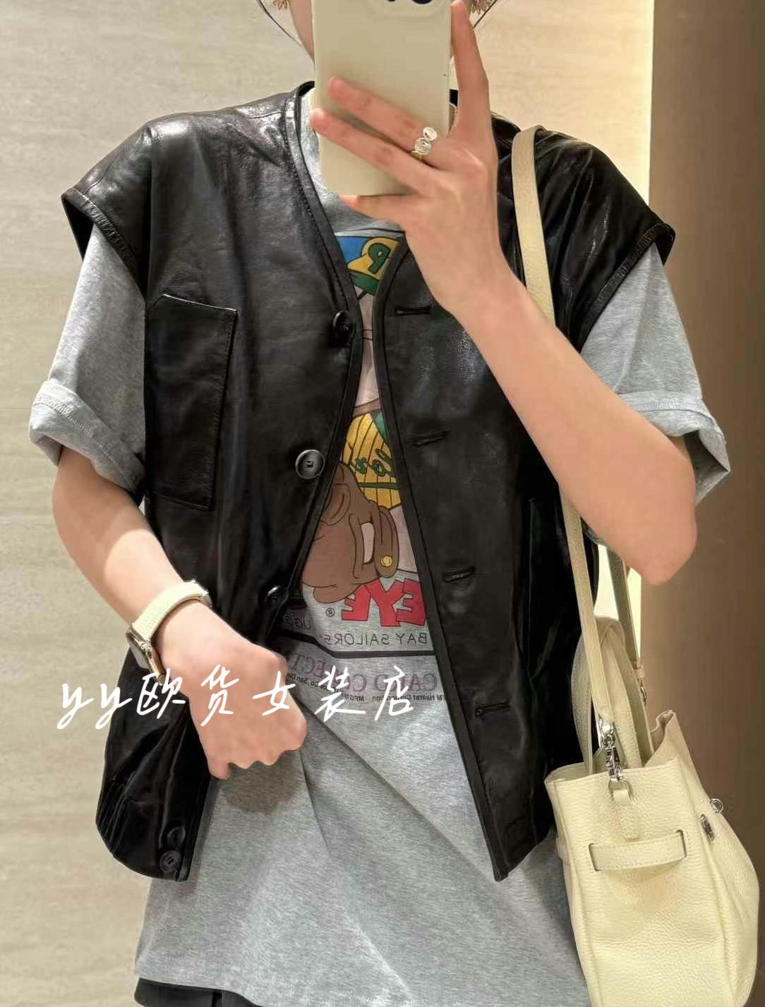 2025春秋新款绵羊皮马甲女短款百搭订扣真皮皮衣气质时尚休闲上衣