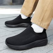 中老年舒适软底休闲运动健步鞋 透气爸爸鞋 子 男春秋款 一脚蹬老人鞋