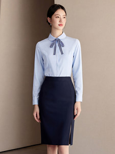 艾尚臣娃娃领衬衫美容师工作服女长袖职业套装工装ol制服套装裙