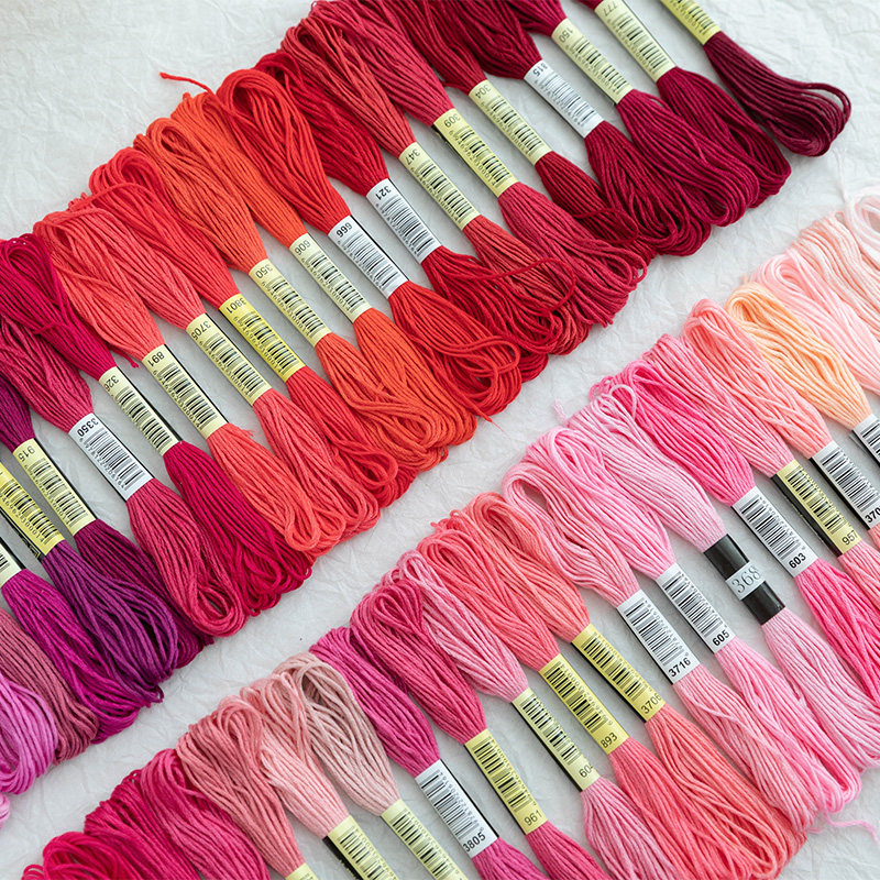 25号线涤棉线8米6股十字绣线马赛克像素板刺绣线粉红色系绣衣服
