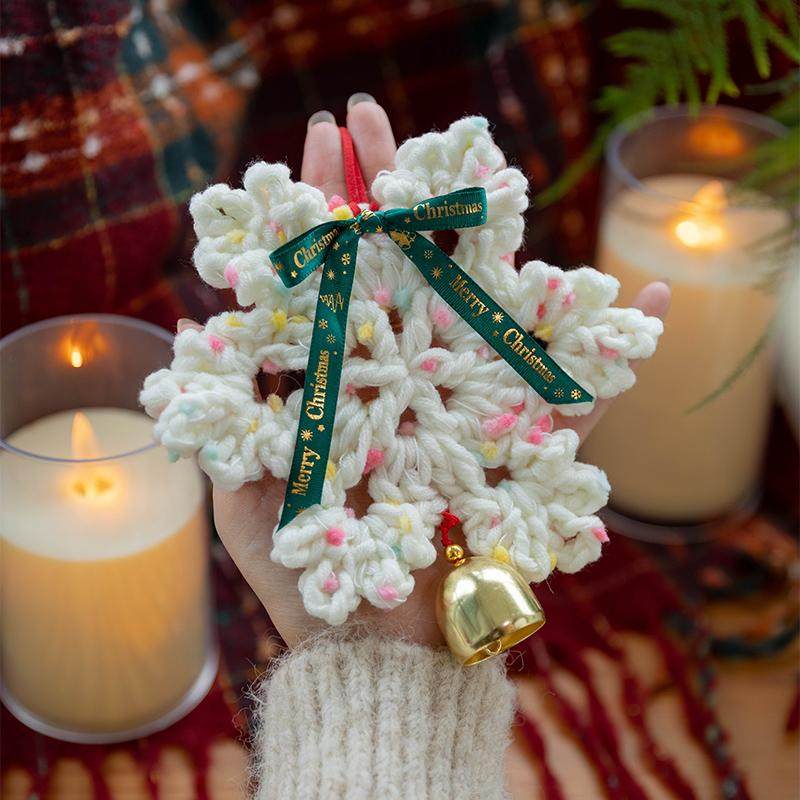 手工diy圣诞雪花铃铛挂饰材料包新手自制毛线钩织装饰摆件礼物,服饰配件/皮带/帽子/围巾,DIY编织材料包,淘宝优惠券,粉丝福利购,淘宝优惠卷