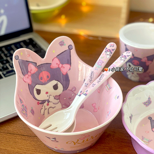 Kuromi库洛米成人儿童餐具盘碗杯勺宝宝辅食卡通分格餐盘菜盘子