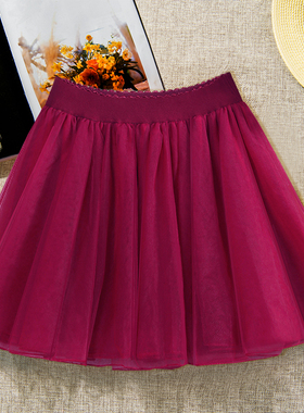 小个子网纱蓬蓬裙短裙冬季花苞多层防走光舞裙公主蛋糕纱裙半身裙