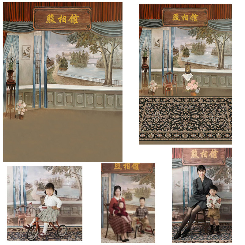 影楼复古拍照全家福背景布中式怀旧民国拍照背景布亲子拍照照相馆