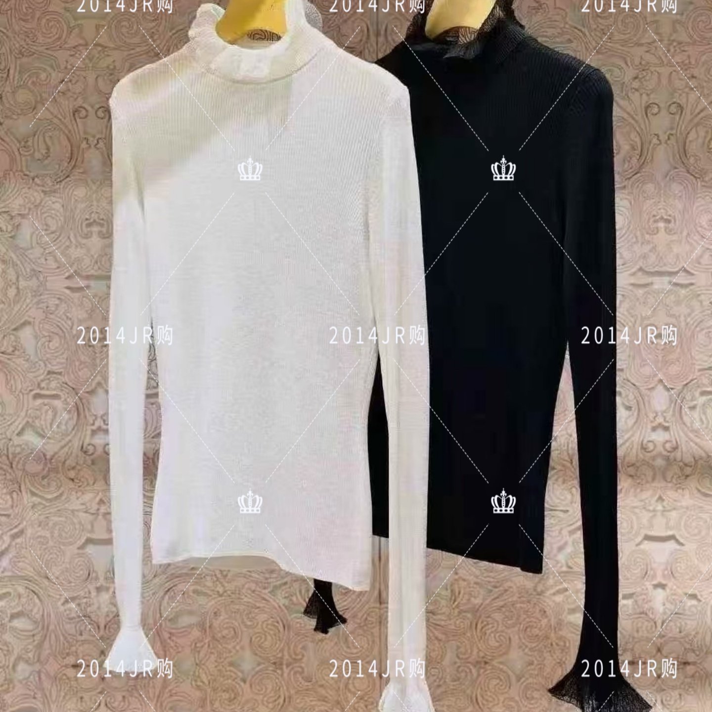 专柜正品JR2025冬新款修身荷叶边半高领喇叭袖打底针织衫女7M14D