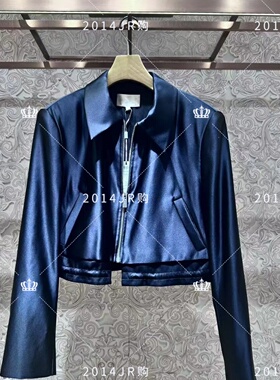 JR专柜正品2025秋季新款黑色翻领拉链缎面光感外套上衣女XRJ4W18D