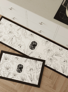 dmf中古大花厨房地垫防滑防油可擦免洗吸水速干耐脏满铺脚垫定制