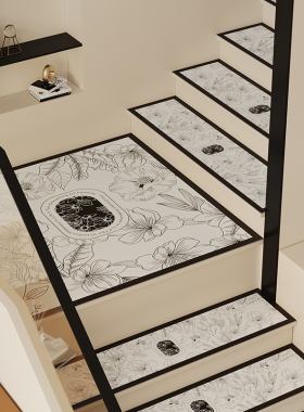 轻奢实木楼梯踏步垫简约时尚pvc可擦洗家用防滑楼梯垫可定制