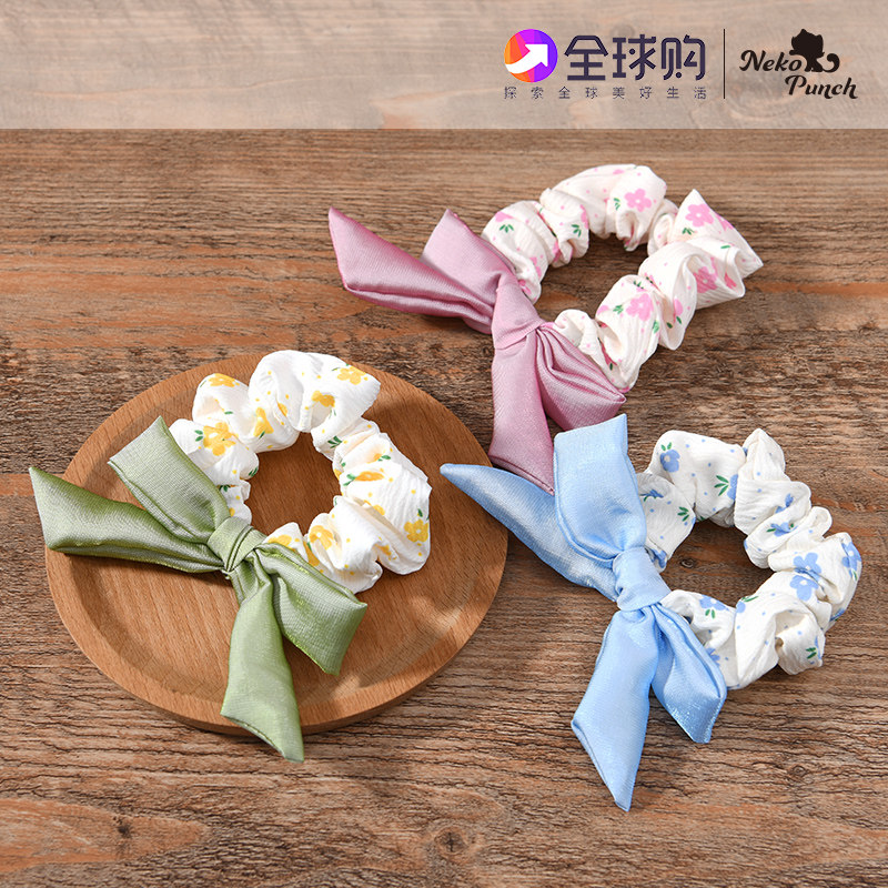 neko punch碎花蝴蝶结发圈发饰发绳大肠头绳甜美印花珠光少女春夏