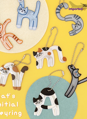 2件包邮 日本DECOLE猫咪反光挂件PVC字母吊坠钥匙链创意可爱装饰