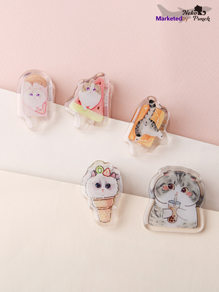 빙글야옹 시리즈 롱테일 클립 소형 클립 파일 수납 정리 스낵 씰 귀여운 아이스캔디 고양이 상큼