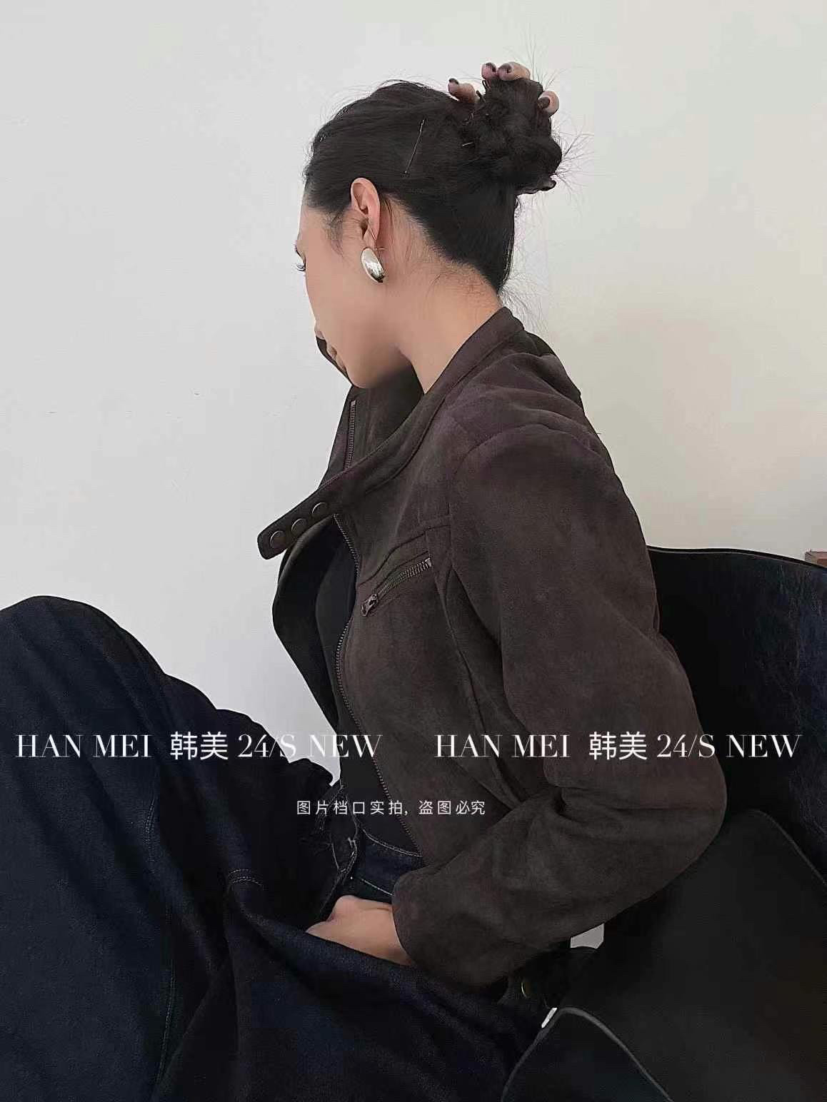 韩美HM2025新款春款韩版美式复古设计感显瘦百搭气质鹿皮绒外套