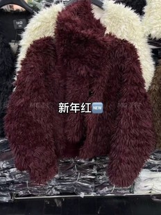 宽松皮草皮毛一体带围脖外套 百搭长袖 MG麦购2025新款 秋冬新款