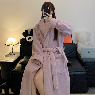 法兰绒睡袍女冬季加长款脚踝超大码300斤珊瑚绒浴袍男秋冬家居服