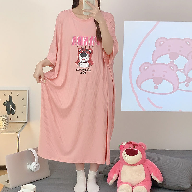 特大码莫代尔睡裙女夏200斤胖mm短袖长款孕妇睡衣宽松网红家居服