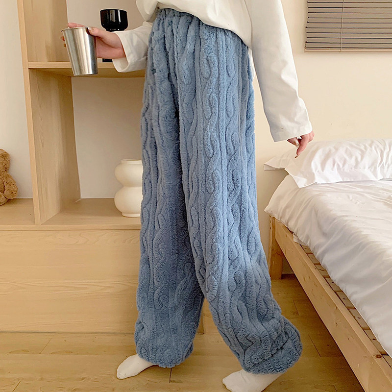 女士睡裤秋冬季珊瑚绒胖mm暖暖裤大码200斤加厚法兰绒男家居长裤