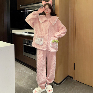 珊瑚绒睡衣女冬胖mm大码200斤甜美学生法兰绒加厚保暖家居服套装