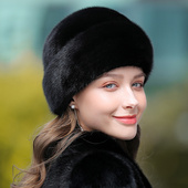 貂皮帽子女秋冬季 保暖整皮水貂毛皮草帽子优雅礼帽中老年裘皮帽子