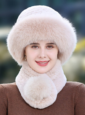冬季狐狸毛皮草老人奶奶妈妈帽子