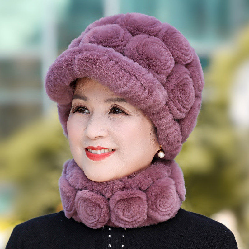 皮草帽子女冬天中老年人獭兔毛奶奶帽老太太鸭舌帽冬季保暖妈妈帽