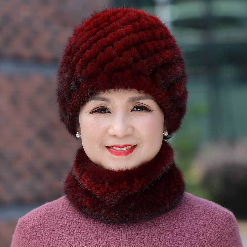 水貂毛帽子中老年妈妈皮草帽子加厚保暖貂皮帽子女冬季老人奶奶帽