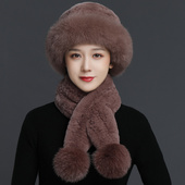 獭兔毛礼帽秋冬季 皮草帽子女冬天保暖狐狸毛帽子加厚妈妈韩版 时尚