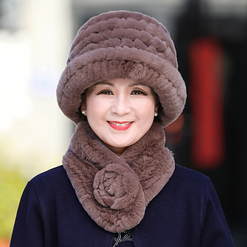 獭兔毛皮草帽子女奶奶冬天中老年人冬季加厚保暖老太太妈妈帽围巾