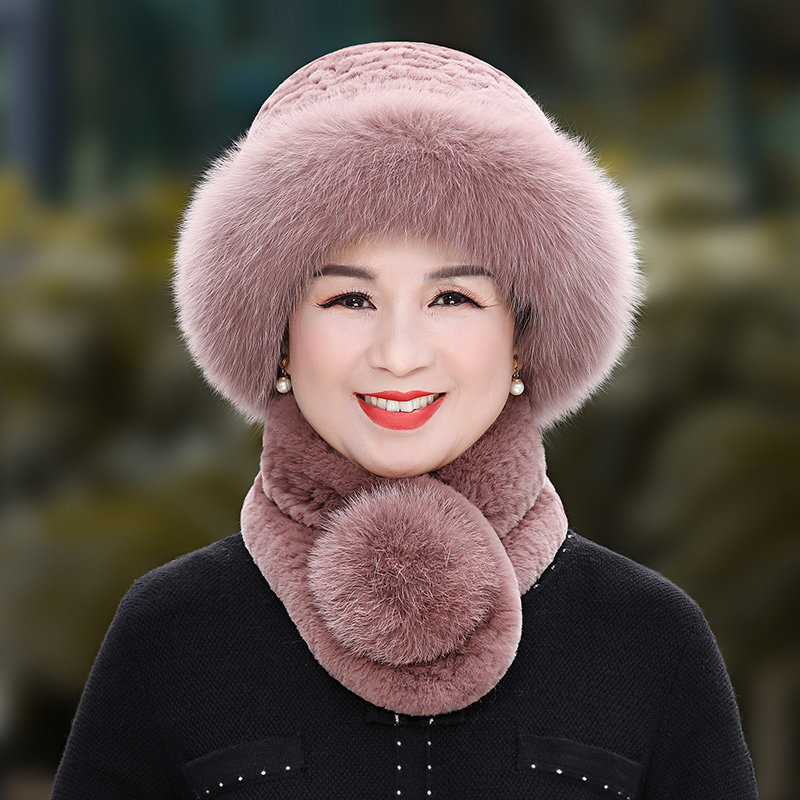 中老年人獭兔毛皮草帽子女冬天狐狸毛礼帽老人妈妈帽奶奶保暖盆帽
