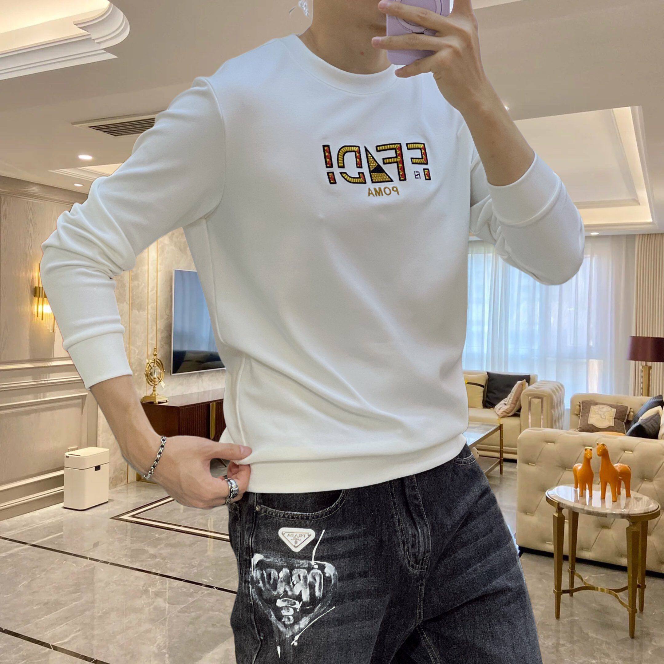 轻奢潮牌长袖青年美杜莎刺绣卫衣男圆领修身打底衫2025秋季新款潮
