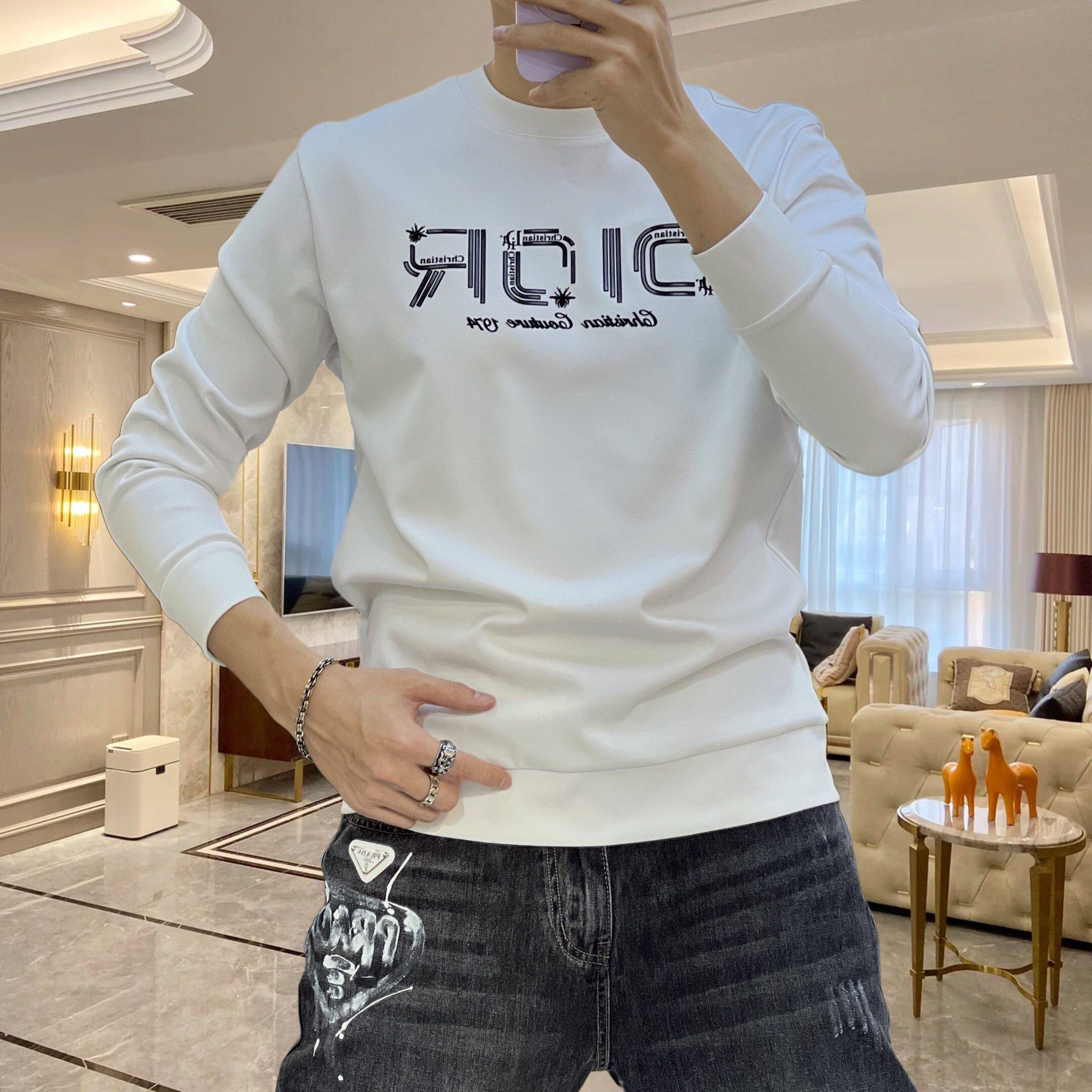 轻奢潮牌长袖青年美杜莎刺绣卫衣男圆领修身打底衫2025秋季新款潮