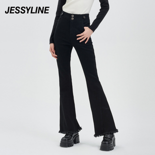 杰茜莱黑色微喇牛仔长裤 jessyline冬季 女装 342210084 专柜新款 女