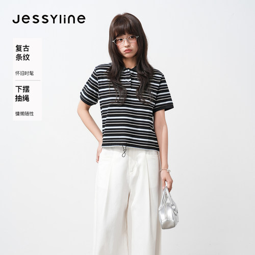 杰茜莱航海系条纹显瘦短袖T恤女