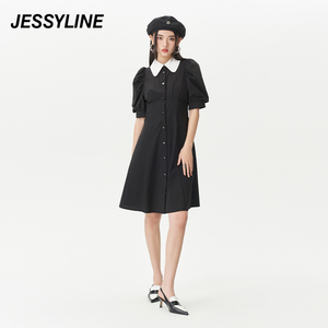 2折特卖款 jessyline夏女装 杰茜莱黑色修身衬衫连衣裙 323211484
