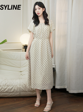 jessyline杰茜莱春夏新款黑白色波点减龄显瘦中长款小清新连衣裙