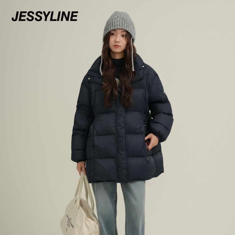 2折特卖款 jessyline杰茜莱立领中长款泡芙羽绒面包服女保暖外套