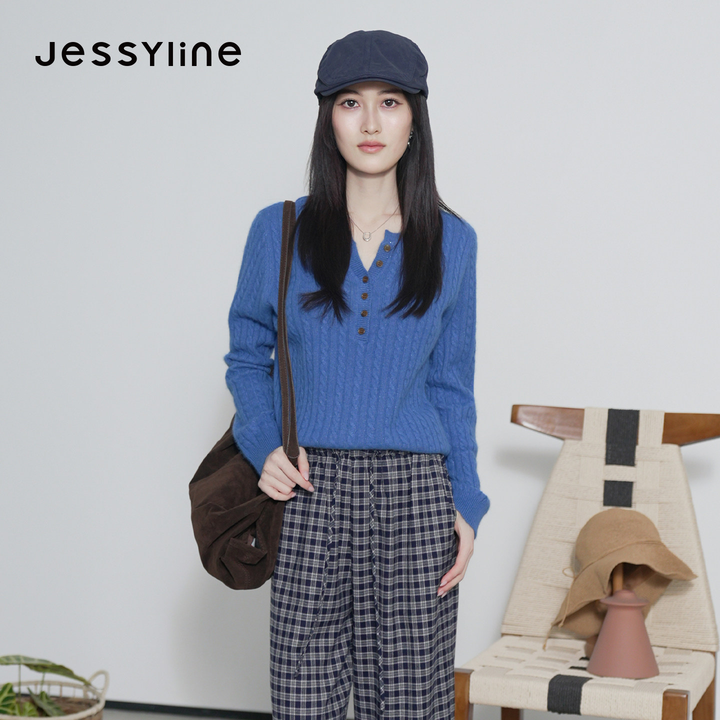 jessyline杰茜莱2026秋冬新款老钱风麻花纹针织衫女气质套头毛衣