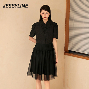 2折特卖款 jessyline杰茜莱黑色气质茶歇法式显瘦高级感夏连衣裙