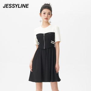 2折特卖款 jessyline夏女装 杰茜莱拼接收腰连衣裙女 322111274