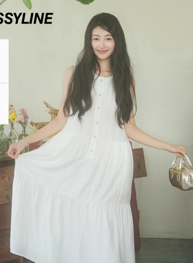 jessyline2026夏季新款 杰茜莱中长款黑白色淡人穿搭背心连衣裙女