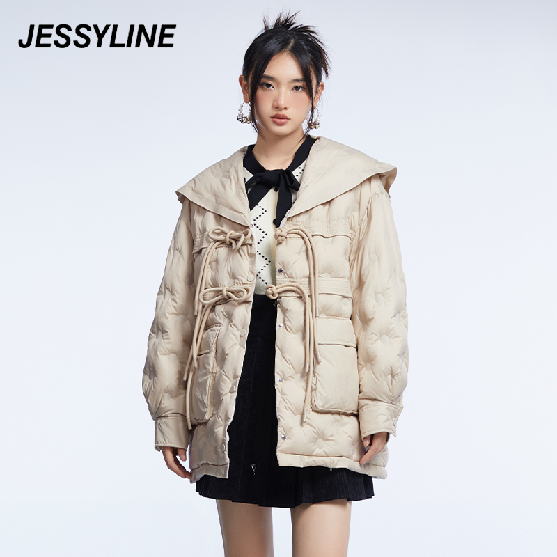 2折特卖款 jessyline女装冬季专柜新品 杰茜莱娃娃领纯色羽绒服女